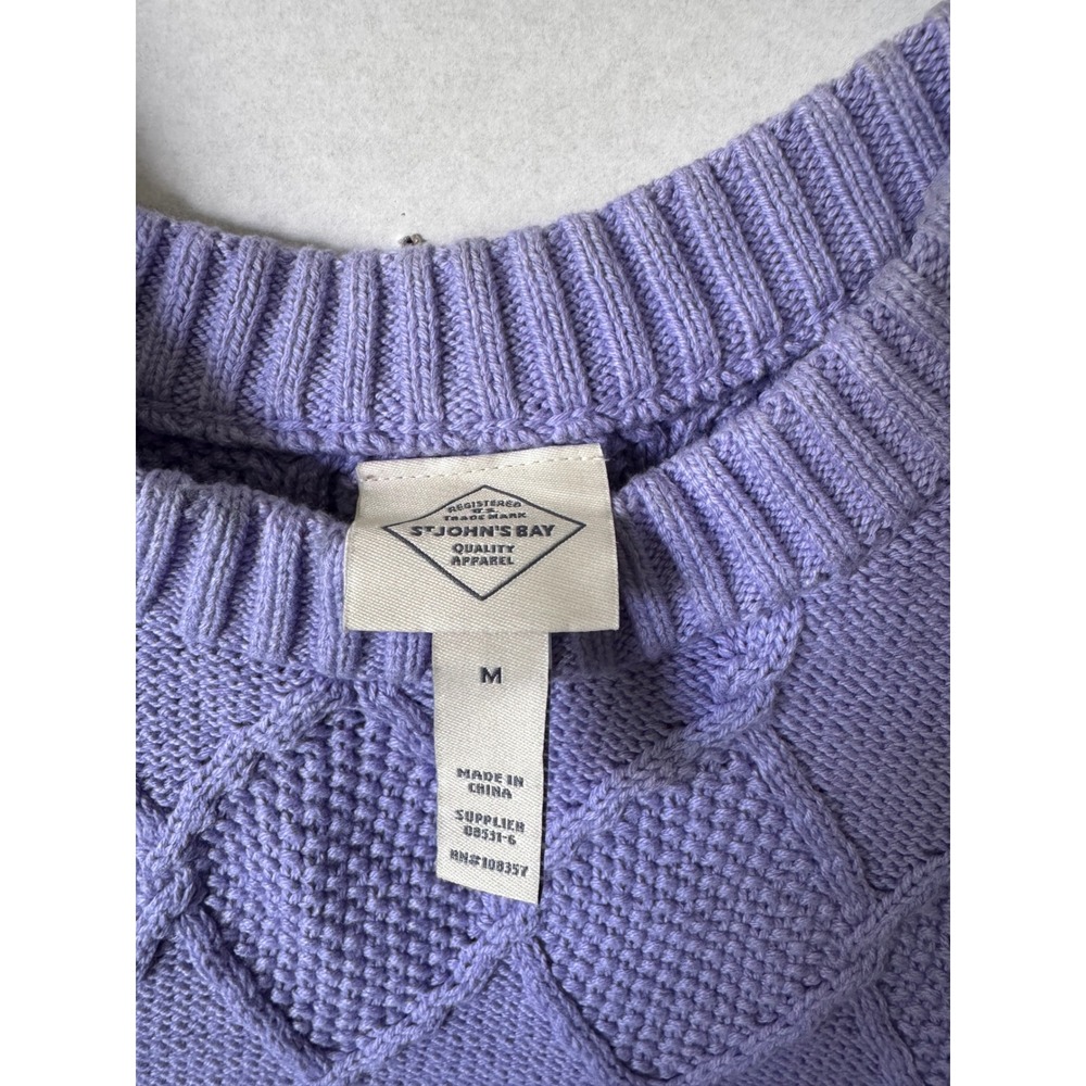 Purple Diamond Cable Knit Sweater Button Shoulder Crew Neck Pullover Lilac - Picture 3 of 7